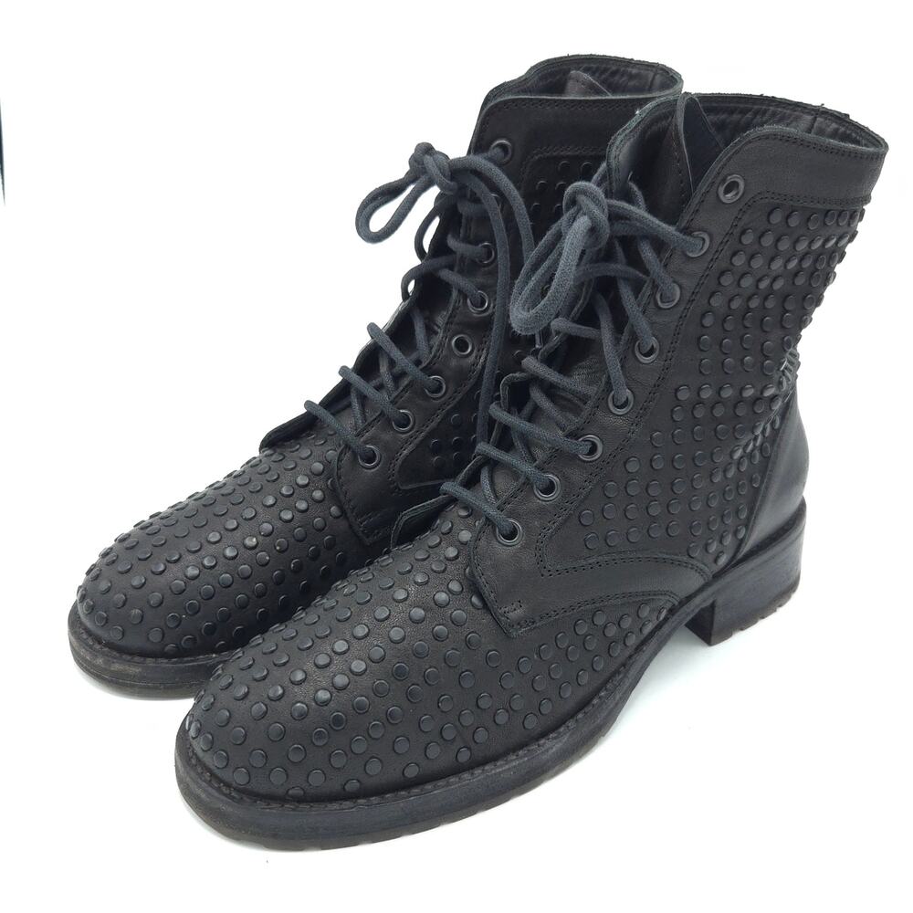 275 Central 1515 Women's Size 8.5 39 Black Studded Leather Combat Boots Italy